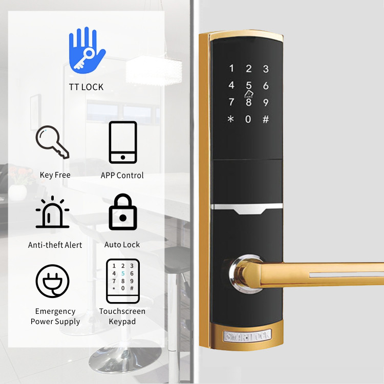 Złoty kolor zdalnie sterowany Smart Keypad Door Lock z aplikacją TTlock Card Key